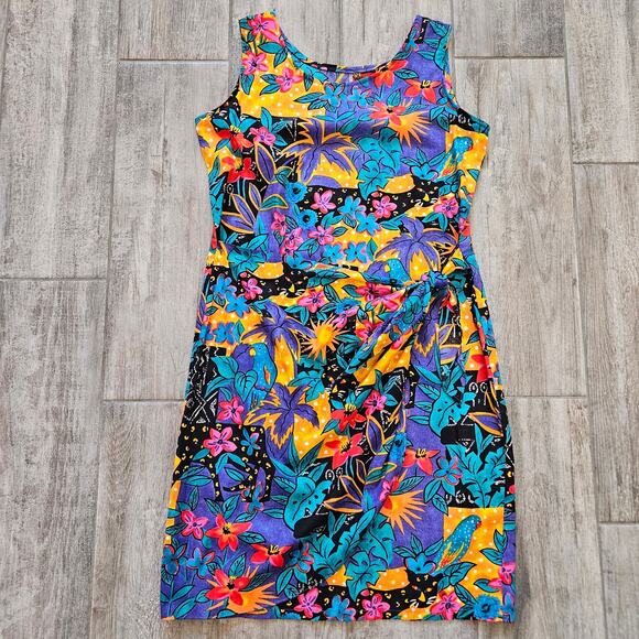 Hilo Hattie Vintage 90s Dress Womens M Hawaiian Tropical Twist-Front Island Luau - Picture 1 of 15